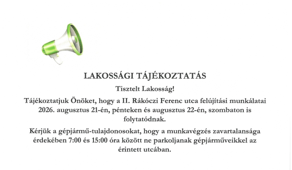II. Rákóczi Ferenc utca felújítása 