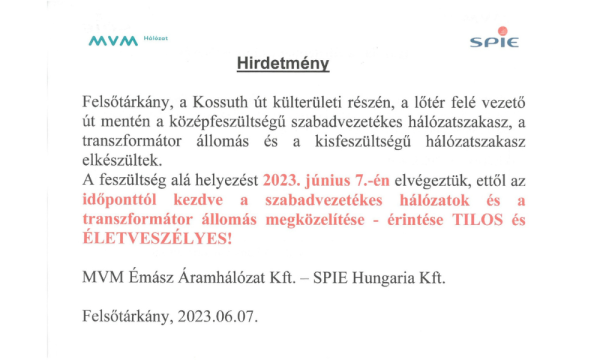 Hirdetmény - MVM Émász Áramhálózat Kft. - SPIE Hungaria Kft.