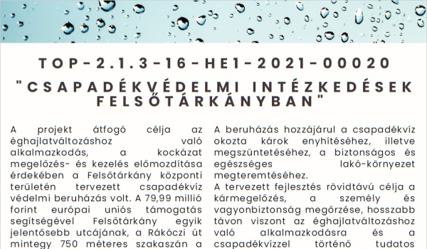 TOP-2.1.3-16-HE1-2021-00020 Csapadékvízvédelmi intézkedések Felsőtárkányban