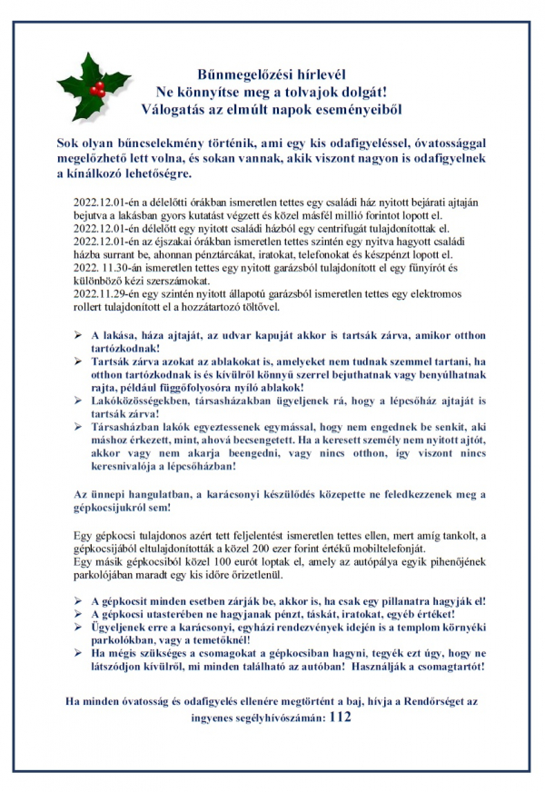 Bűnmegelőzési hírlevél
