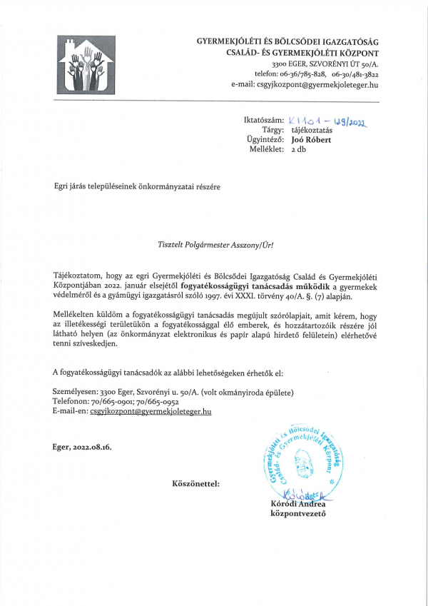 Fogyatékosságügyi tanácsadás szórólap
